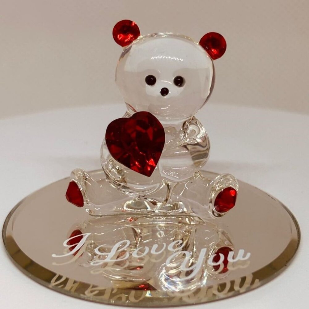 Glass Baron Red Crystal Bear Figurine 1” Clear Glass